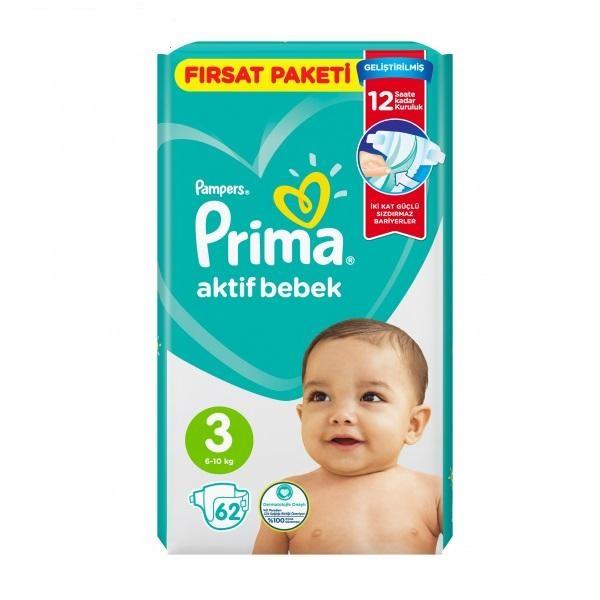 پوشک  پریما مدل Aktif سایز 3 بسته 62 عددی